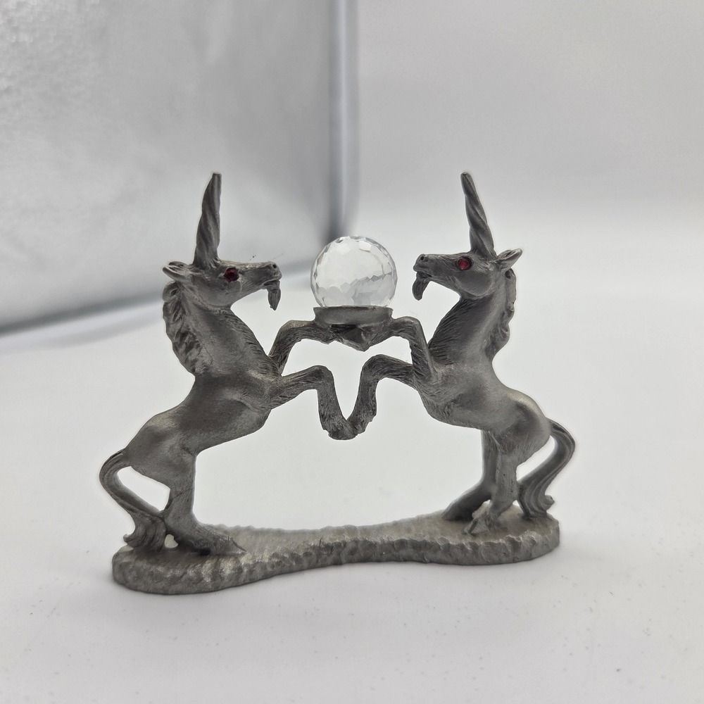 Spoontiques Pewter Fairy Tale Unicorns Crystal Ball Figurine CM523 1985 Vintage